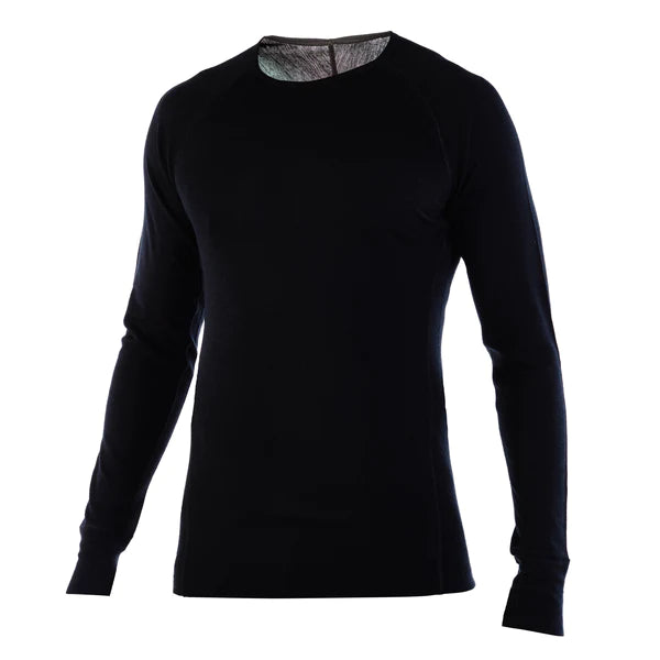Mens Athletic fit Merino Wool Long Sleeve Shirt Black Front View